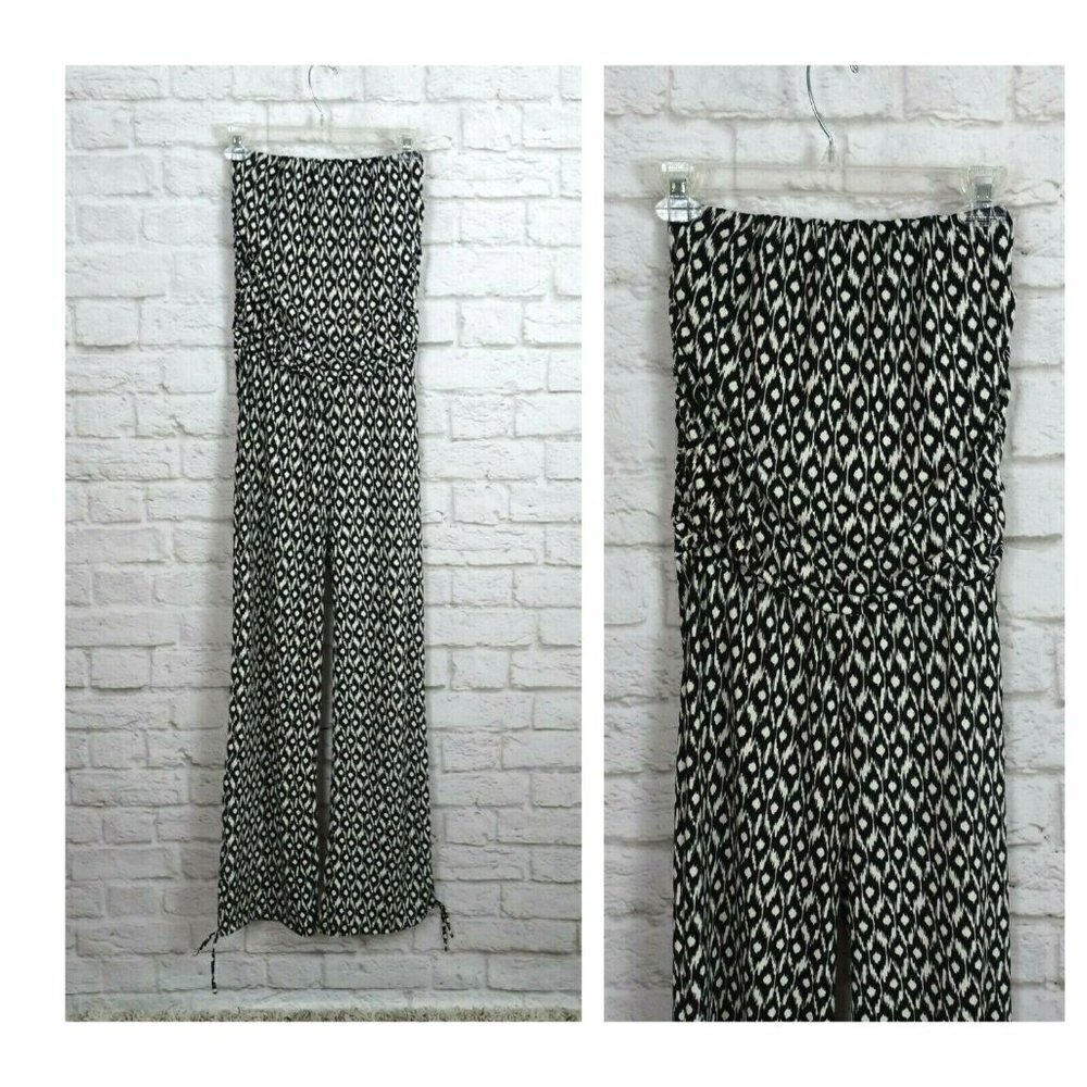 💰3/$25 SUZY SHIER Jumpsuit Strapless Printed Chic Sleek XS